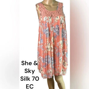 She  & Sky dress,silk,halter,plisse,lace,floral flounce,summer dress,boho,event